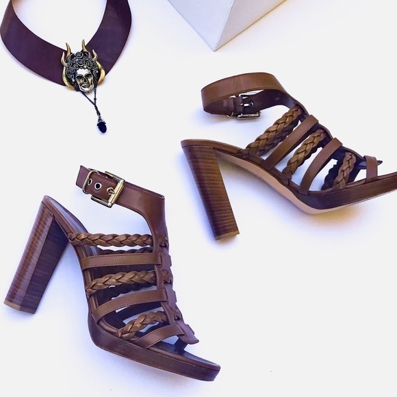 Gianvito Rossi Luggage Braid Block Heel Sandal - Picture 1 of 8